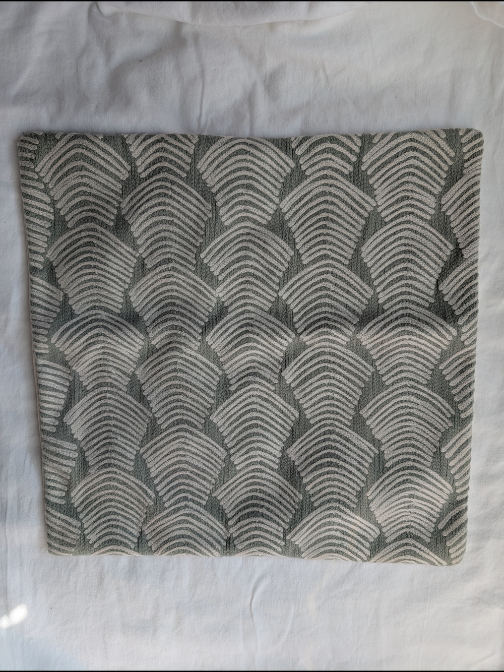 West Elm Embroidered Throw Pillow Covers in Sage Green and Cream - 2 - Picture 4 of 6